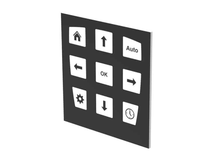 Grafisches Muster mit Schriftart in einem rechteckigen Design, umgeben von einem Kreis und verschiedenen Symbolen und Zahlen. Erinnert an ein Spielzeug.