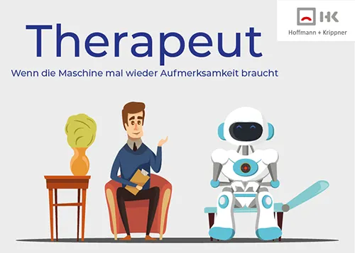 Illustrierter Roboter und Mensch sitzen nebeneinander